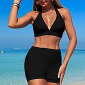 abordables Maillots une pièce et tankinis-Femme Tankini Maillot De Bain Deux Pièces Dos Nu V Profond Maillots de Bain Couleur Pleine Maillots de Bain Noir Rose Claire Respirable Séchage rapide Poids Léger Sans Manches - Natation Surf Plage