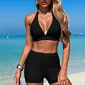 abordables Maillots une pièce et tankinis-Femme Tankini Maillot De Bain Deux Pièces Dos Nu V Profond Maillots de Bain Couleur Pleine Maillots de Bain Noir Rose Claire Respirable Séchage rapide Poids Léger Sans Manches - Natation Surf Plage