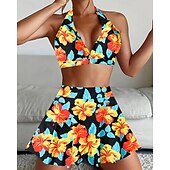 abordables Maillots une pièce et tankinis-Femme Tankini Maillot De Bain Deux Pièces Dos Nu Maillots de Bain Floral Maillots de Bain Noir Jaune Respirable Séchage rapide Poids Léger Sans Manches - Natation Surf Plage Eté Printemps
