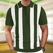 olcso Férfi nyomtatott póló-Férfi Button Up Polos Golfing Hétköznapi Sport Hajtóka Rövid ujjú Divat Alap Csík Kollázs Gombok Nyár Lóhere Button Up Polos
