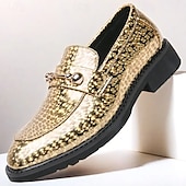 economico Semi-formale-mocassini da uomo in similpelle blu metallizzata con catena dorata decorativa – scarpe slip-on alla moda per occasioni formali e da festa