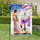 abordables Banderas de Jardín, Banner-Bandera de Jardín 12x18 Pulgadas Decoraciones al Aire Libre Bienvenida Bandera de Jardín Patio Bandera Cruz Jesús Bandera de Jardín Doble Cara Banderas al Aire Libre 1pc