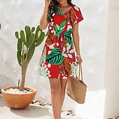 cheap Casual Floral Dresses-Women&#039;s Mini Dress Casual Dress A Line Dress Floral Dress Summer Dress Hawaiian Stylish Casual Vacation Daily Date Regular Fit Floral Short Sleeve V Neck Pink Red Blue Green Summer