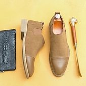 cheap Semi-Formal-Men&#039;s Tan Chelsea Boots with Faux Leather and Suede Upper – Slip-On Elastic Design, Casual and Comfortable for Daily Wear or Semi-Formal Occasions