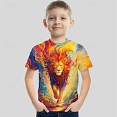 billiga Pojkens 3D-djur-Pojkar 3D Grafisk Lejon T-shirt Kortärmad Sommar Vår Mode Grundläggande Barn 4-12 år Rund hals Utomhus Ledigt Dagligen Normal