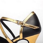 preiswerte Lateinamerikanische Schuhe-schwarze und goldene Tanzschuhe mit gekreuzten Riemchen und niedrigem Absatz für Damen – bequeme Standard- und lateinamerikanische Tanzbekleidung