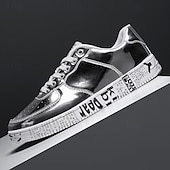 economico Casuale-sneakers da uomo in metallo dorato con suola stampata - scarpe casual eleganti per feste, streetwear e ballo