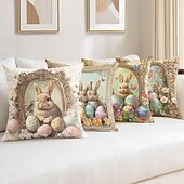 cheap Holiday Cushion Cover-Easter Decorative Toss Pillows Cover 1PC Bunny Eggs Soft Square Couch Cushion Case Pillowcase for Bedroom Livingroom Sofa Chair