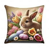 baratos Capa de almofada de férias-Capa de Almofadas Decorativas de Páscoa 1PC Coelho Ovos Macio Quadrado Capa de Almofada para Quarto Sala de Estar Sofá Cadeira