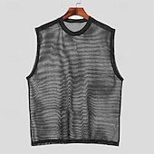 billiga Gym-toppar-Herr Linne Undertröjor Ärmlös tröja Ärmlös Rund halsringning Sommar Slät Mode Sexig Muskel Ihålig Utomhus Utekväll Gym Svart Topp t-shirt för män