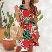 cheap Casual Floral Dresses-Women&#039;s Mini Dress Casual Dress A Line Dress Floral Dress Summer Dress Hawaiian Stylish Casual Vacation Daily Date Regular Fit Floral Short Sleeve V Neck Pink Red Blue Green Summer