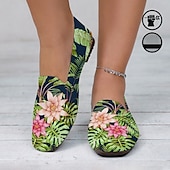 abordables Sandalias planas de mujer-Zapatos sin cordones con estampado floral tropical para mujer: zapatos casuales livianos y transpirables para atuendos de verano y vacaciones