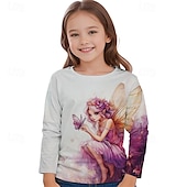 billiga Flickans 3D-tecknad film-Flickor 3D Grafisk Tecknat T-shirt Långärmad Vår Höst Mode Grundläggande Barn 4-12 år Rund hals Utomhus Ledigt Dagligen Normal