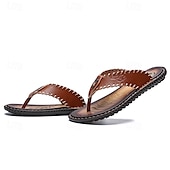 abordables Sandalias de vestir-Chanclas vintage de piel sintética marrón para hombre: sandalias de verano con punta abierta hechas a mano con suela antideslizante para playa, viajes y uso informal