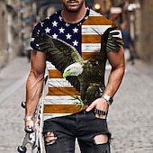  Herren Grafik Adler Amerikanische Flagge Tag der Unabhängigkeit Hemd T Shirt T-Shirt Kurzarm T-Shirt 3D-Druck Rundhalsausschnitt Hemd Designer Basic Schmale Passform Lässig Täglich Wochenende Schwarz