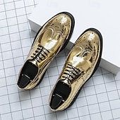 economico Formale-scarpe brogue da uomo in finta pelle verniciata color oro - design classico con lacci a punta per eventi formali, feste e matrimoni