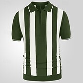 olcso Férfi nyomtatott póló-Férfi Button Up Polos Golfing Hétköznapi Sport Hajtóka Rövid ujjú Divat Alap Csík Kollázs Gombok Nyár Lóhere Button Up Polos
