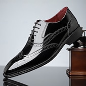 cheap Formal-Men&#039;s Multicolor Patent Leather Oxford Shoes – Wingtip Brogue Design, Formal Lace-Up Dress Shoes for Weddings and Business Events