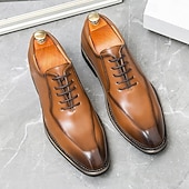 abordables Officiel-chaussures habillées à lacets en similicuir marron classiques pour hommes – chaussures formelles élégantes pour les affaires et les occasions spéciales