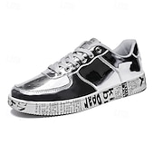 economico Casuale-sneakers da uomo in metallo dorato con suola stampata - scarpe casual eleganti per feste, streetwear e ballo