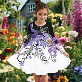 halpa 3D-kukkamekko-Pääsiäinen Tyttöjen 3D Kukka Kuvitettu Mekko Pitkähihainen Kesä Kevät Loma Päivittäin Pyhäpäivä Prinsessa Kaunis Makea Lapset 4-12 vuotta Rento mekko A linjainen mekko Polvipituinen Normaali