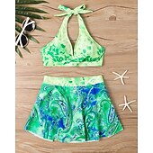 abordables Maillots une pièce et tankinis-Femme Tankini Maillot De Bain Deux Pièces Dos Nu Maillots de Bain Floral Maillots de Bain Noir Jaune Respirable Séchage rapide Poids Léger Sans Manches - Natation Surf Plage Eté Printemps