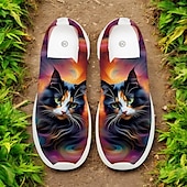 preiswerte Damen-Sneaker-Flyknit-Sneaker mit Katzen- und Schmetterlings-Print für Damen – atmungsaktive, leichte Freizeitschuhe für den Alltag und Outdoor-Aktivitäten