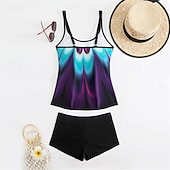 abordables Maillots une pièce et tankinis-Femme Tankini Maillot De Bain Deux Pièces Maillots de Bain Maillots de Bain Jaune Bleu Respirable Séchage rapide Poids Léger Sans Manches - Natation Surf Plage Eté Printemps Grande Taille