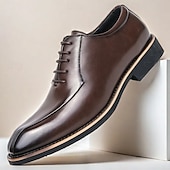 abordables Officiel-chaussures habillées à lacets en similicuir marron classiques pour hommes – chaussures formelles élégantes pour les affaires et les occasions spéciales
