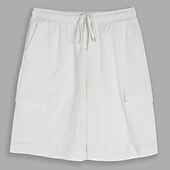 economico Classico-Per uomo Pantaloncini Pantaloncini di lino Pantaloncini estivi A cordoncino Vita elastica Multi tasca Liscio Comfort Traspirante Breve Informale Per eventi Per uscire Di tendenza Streetwear Nero