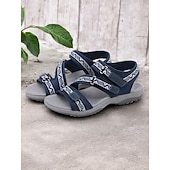 abordables Sandales Confort-sandales de sport bleues pour femmes avec sangles réglables et motif géométrique – chaussures de marche d&#039;extérieur confortables pour la randonnée, les voyages et les vêtements décontractés