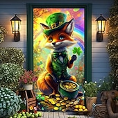 abordables Día de San Patricio-Decoraciones para puertas del día de San Patricio, cubiertas para puertas, tréboles, tapiz de puerta de arco iris, cortina de puerta, decoración, telón de fondo, pancarta para puerta de