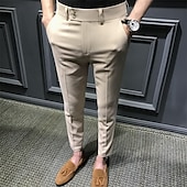 baratos Magro-Homens Graduação Social Calças chinês Botões Bolsos Tecido Conforto Formal Festa Trabalho Moda Estilo Clássico Preto Branco Micro-Elástica