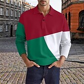 cheap Men&#039;s Classic Polo-Men&#039;s Golf Shirt Golf Polos Shirts Work Casual Lapel Long Sleeve Basic Modern Color Block Patchwork Buttons Spring &amp;  Fall Regular Fit Black Pink Blue Green Golf Shirt