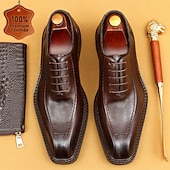 cheap Classic Dress Shoes-Men's Premium Cowhide Leather Oxford Shoes - Formal Business Dress Footwear with Hand-Stitched Detailing, Ideal for Weddings, Office and Formal Events