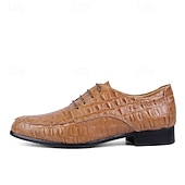 baratos Formal-Homens Oxfords Padrão de crocodilo Pele PU Respirável Confortável Antiderrapante Com Cadarço Castanho Claro Preto Outono Inverno