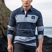 Voor heren Gestreept Rugbypolo Lange mouw Poloshirt Overhemden met kraag Sportkleding Casual School Buiten Sportkleding 3D-afdrukken Lente Herfst Winter Donkerblauw