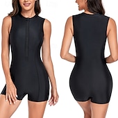 ieftine Rash guards One Piece-Pentru femei Bariere Iritatie Costum de baie Protecție UV la soare Uscare rapidă Ușor Fără manșon Salopetă Costum de baie Fermoar Față Surfing Plajă Sporturi Acvatice  Atletic Înot Mată Vară