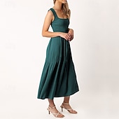abordables Robes de Diplôme-Femmes Robe Midi Robe de remise des diplômes Robe Décontractée Robe trapèze Robe d&#039;été Élégant Occasionnel Vacances Quotidien Date Coupe régulière Uni Sans manches Col Rond Noir Blanche Vert Claire