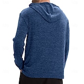 billiga Ribbstickad T-shirt-Herr Ribbstickad t-shirt T-tröja Långärmad tröja Långärmad Huva Henley Vår &amp; Höst Ensfärgat Dagligen Ledigt Gatustil Huva Utomhus Gata Casual Ljusblå Svart Vit Topp t-shirt för män