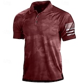 billige Golfpolo for menn-Herre Kamuflasje POLO T-skjorte Golf skjorte Kortermet Skjorte Aftæpning Gate Daglig 3D-utskrift Svart / Grå Rød Brun Grønn 3D Knapp ned Klær Mote Fritid Pustende Bekvem