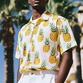 cheap Food &amp; Drinks-Men's Fruit Pineapple Summer Hawaiian Shirt Button Up Shirt Aloha Shirt Short Sleeve Hawaiian Resort Vacation Holiday Beach Wear Summer Spring Turndown 3D Print Collared Shirts White