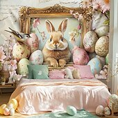 cheap Holiday Tapestries-Hanging Tapestry Eggs Bunny Wall Art Large Tapestry Mural Decor Photograph Backdrop Blanket Curtain Home Bedroom Living Room Decoration