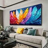 cheap Landscape Paintings-Handmade Original Coloured Feathers Oil Painting On Canvas Abstract Colourful Wings Wall Art for Home Decor With Stretched Frame Without Inner Frame Painting