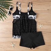 billiga One Pieces &amp; Tankinis-Dam Tankini Tvådelad baddräkt Spets Badkläder Badkläder Svart Rodnande Rosa Andningsfunktion Snabb tork Lättvikt Ärmlös - Simmning Surfing Strand Sommar Vår Plusstorlekar