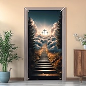 abordables Banners de Garaje y Puerta-Decoraciones para Puertas Cobertores de Puerta Cruz de Jesús Tapiz para Puerta Cortina de Puerta Decoración Fondo Banner de Puerta para la Puerta de Entrada Casa de Campo