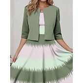 levne Pruhované a geometrické šaty-Dámské midi šaty dvoudílná sada šatů tištěné šaty elegantní ombre tisk poloviční rukáv kulatý výstřih každodenní světle zelené jarní podzimní běžná velikost
