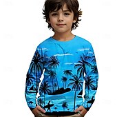 voordelige Jongens 3D Visie &amp; Geometrie-Jongens 3D Grafisch Kokosnootboom T-shirt Lange mouw Lente Herfst Modieus Basic Kinderen 4-12 jaar Strakke ronde hals Buiten Casual Dagelijks Normale pasvorm