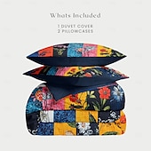 cheap 100% Cotton-Boho Flower Duvet Cover Full Size Bohemian Lines Bedding Set Flower Line Bed Sets Geomtric Quilt Cover Soft Lightweight Comforter Cover with 2 Pillowcases for Summer Spring