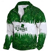 cheap Men's 3D Sweatshirts-St. Patrick's Day Men's Graphic Saint Patrick Day Hoodies Quarter Zip Sweatshirt Hooded Sweatshirt Stand Collar Daily 3D Print Vacation Going out Streetwear Green Print Spring &amp; Fall Designer